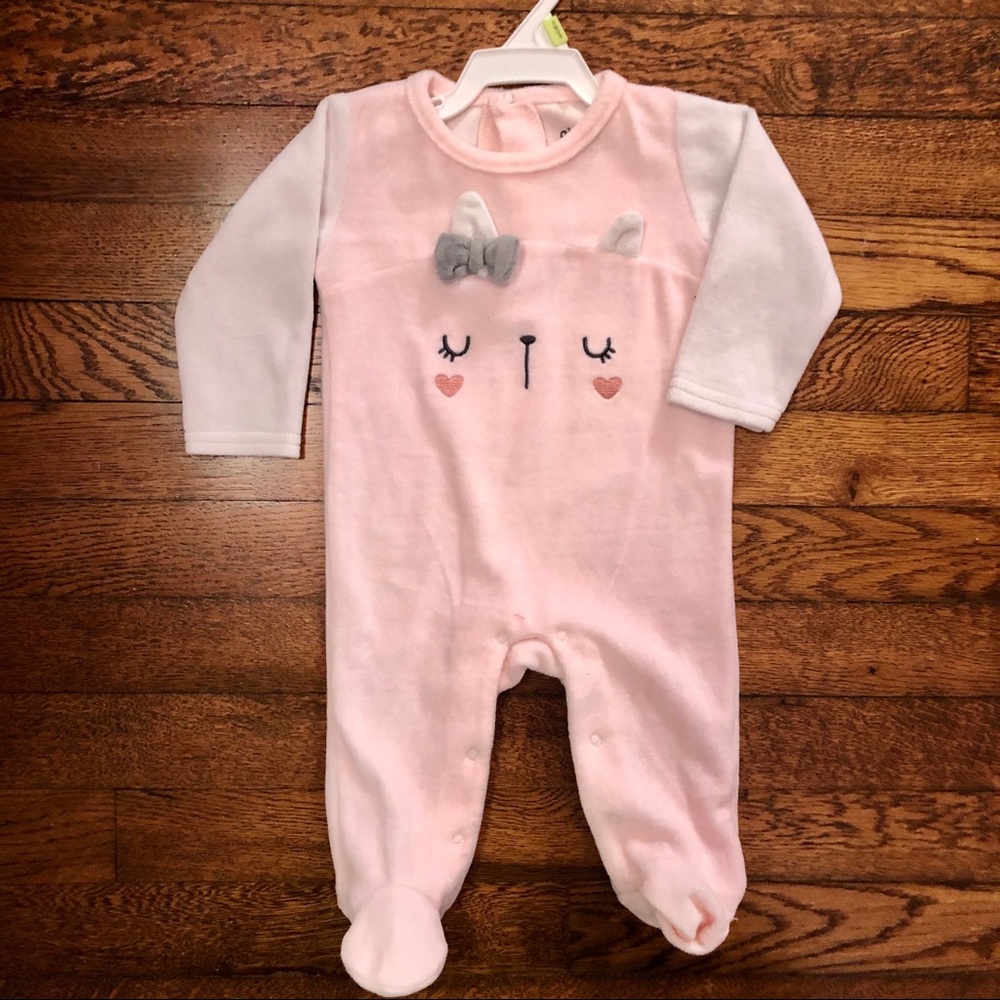 3 for $25 Chick Pea Kitty Velour Footed Onesie